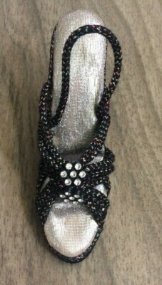 FETE Miniature Shoe Black Fabric High Heels w/ Pearl Design Aztec Imports 1999!-image