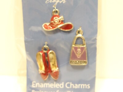 Mainstays Crafts Red Hat & Shoes Purple Purse Enamel Charms 3 pc Jewelry Making-image