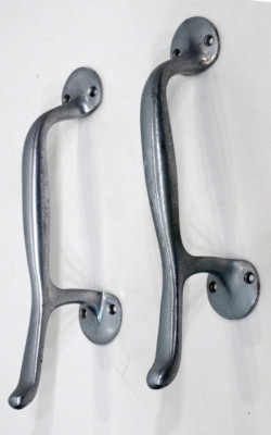 2 Vintage STEAMPUNK Industrial NICKEL OVER BRONZE Mid-Century Modern DOOR HANDLE-image