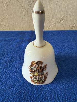 Vntg Look Hummel Design Porcelain Bell With Boy/Girl/Flowers w/gilding -image