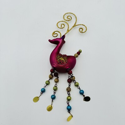 Pier 1 Imports Reindeer Ornament Purple Glitter Antlers Bedazzled Beaded Legs-image