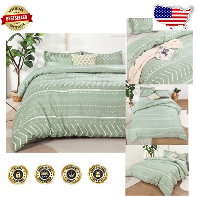 Sage Green King Size Comforter Set - Bohemian Folkloric Art, All-Season Softness-image