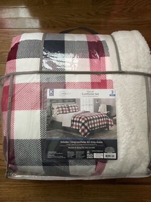 Mainstay Reverse To Sherpa  comforter set  King Size 3 Pieces Red Plaid-image