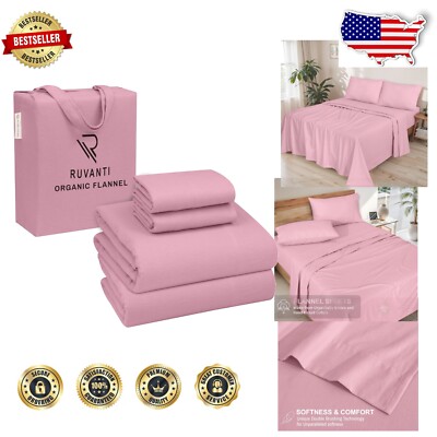 Sustainable King Size Organic Flannel Sheet Set - Cozy, Breathable Comfort-image