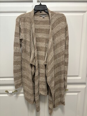 Barefoot Dreams Bamboo Chic Lite Cream Tan Stripe Waterfall  Cardigan Size S/M-image