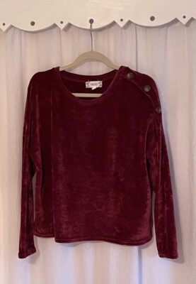 Pink Rose Women’s L Velour Sweater Pullover Shoulder Button Soft Cozy Lounge-image