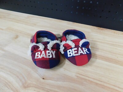 Dearfoams Cozy Comfort Baby Bear Plaid Closed Back Slippers-Navy Plaid-1/2-NWT-image
