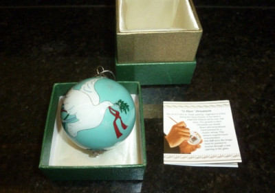 Pier 1 Imports Li Bien Dove on Blue Glass Christmas Ornament With Box 2.5” 2014-image