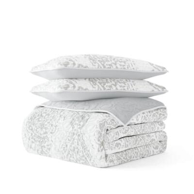 Becky Cameron Bedding Sets Full/Queen Polyester Reversible Soft Quilt Light Gray-image