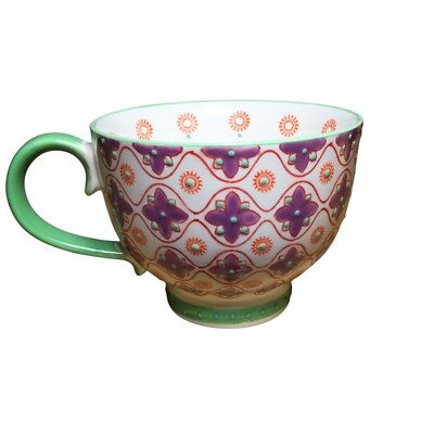 Layla Tile Pier 1 Imports Mug - Hand Painted Stoneware - Embossed Floral Design-image