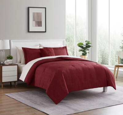 10 Piece Red Texture Bed in a Bag Comforter Set with Sheets, King-image