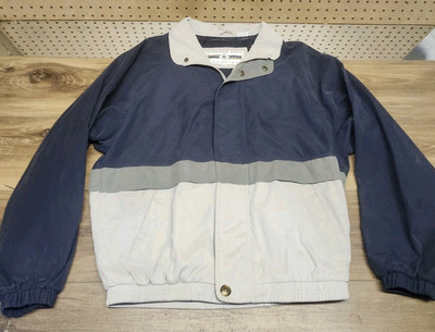 Vintage Members Only Microfiber 80s Men's M Blue And Tan Block -image