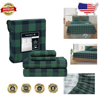 Luxury Green Buffalo Checks Cotton Flannel Bedding Set - Cozy Winter Essential-image
