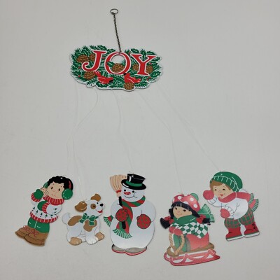 Vintage Christmas Hanging Metal Wind Chimes Joy Snowman Holidays Winter 1980s -image