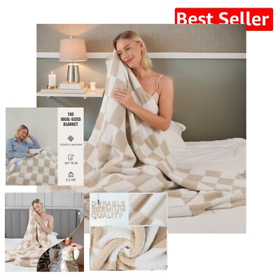 Plush Microfiber Throw Blanket - 60'' x 70'' Checkered Pattern for Cozy Living-image