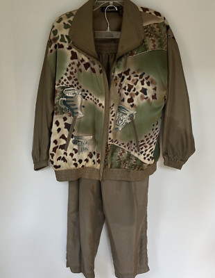 Mureli Track Suit Womens Large Silk Set Jacket Wind Pants Vintage 90s Animal Pri-image