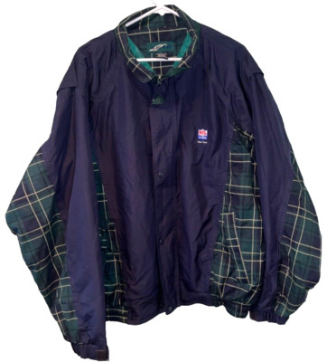 NFL Alumni Glen Echo Bomber Swing Jacket Mens Size XL Navy Blue Plaid Vintage-image