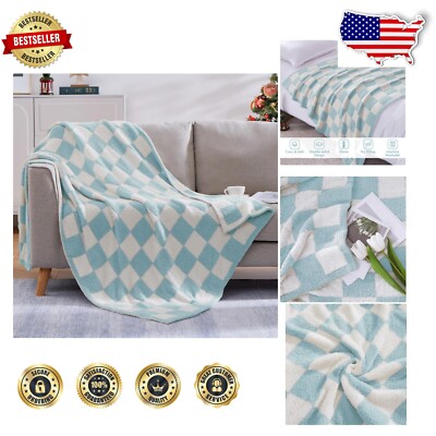 Handmade Checkered Throw Blanket, Cozy Sky Blue, Perfect for Home and Travel-image