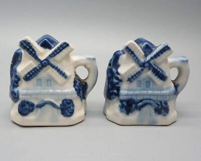 Vintage Blue & White Windmill Salt & Pepper Shakers Made in Occupied Japan-image