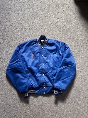 Vintage 1990 PHCC Blue White Varsity Jacket Size Large West Wind Snap Buttons-image