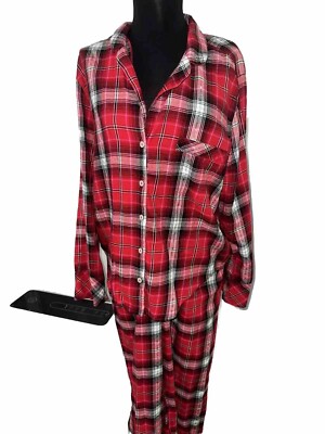 VICTORIA’S SECRET Pajama Top & Bottoms Women’s Sz M Red Plaid Soft Sleep Cozy-image