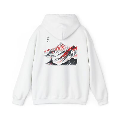 Serra Mountain Range Hoodie, Cozy Sweatshirt with Japanese Calligraphy Design-image