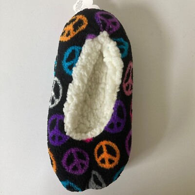 Slipper Socks Peace Symbol Size S/M All Over Print Grippers Cozy Comfort Warmth-image