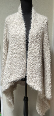 Cozy Casual Sweater Women's SZ S Ivory Fleece Cardigan Open Front Long Wrap EUC-image