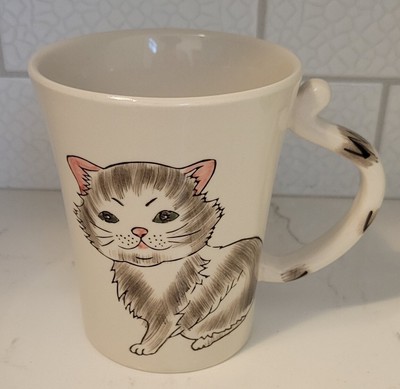 Pier 1 Imports Hand Painted Coffee Mug Cup with Kitten design Ceramic-image