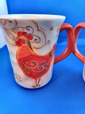 set of 2 Pier 1 Gallo large ironstone coffee mugs rooster design-image