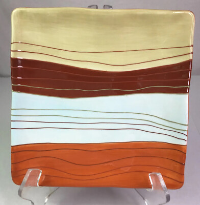 Pier 1 Imports Salad Plate Canyon Stripe Square Earthware 8.5 X 8.5”-image
