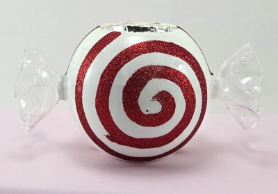 VTG Pier 1 Christmas Blown Glass Tea Light Candleholder peppermint design-image