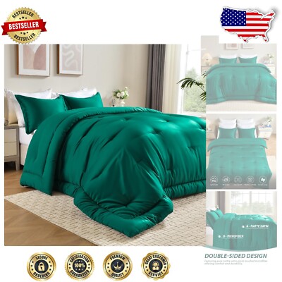 Luxury Reversible King Comforter Set in Emerald Green - Silky Soft & Lightweight-image