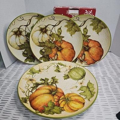 Pier 1 Grateful Harvest Pumpkin Set Of 4 Plates Earthen Harvest 1 Dinner, 3 Sala-image
