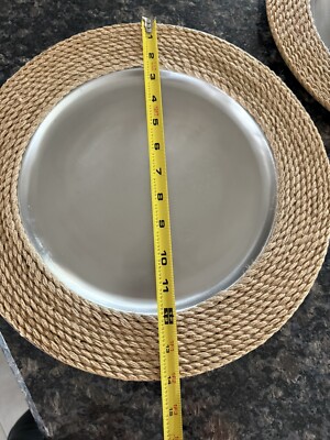 Pier 1 Metal Charger Platter Plate With Edged Jute Rope Trim  14” Set Of 4. RARE-image
