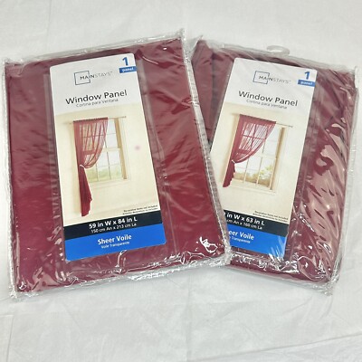 NEW 2 Red Burgundy Sheer Curtain Voile Drape Window Panels 59