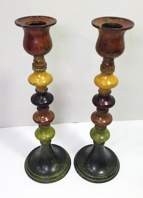 2 Color Stack Candle Stick Holders PIER 1 IMPORTS 1990'S Pier One 9.5''-image