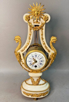 Clock Antique Marble Bronze French Louis XVI Silent Masterpiece-image