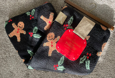 NWT GINGERBREAD Christmas Knitted Throw Blanket THE COZY COTTAGE 50IN X 70IN-image
