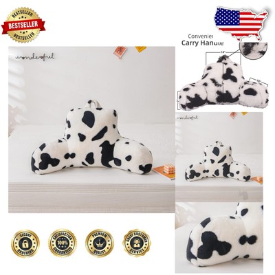 Cow Print Faux Fur Reading Pillow Bed Wedge - Portable Backrest for Cozy Comfort-image