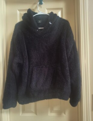 Athletic Works Womens Hoodie Faux Sherpa True Black Cozy Plush Warm Small EUC-image