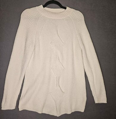 J Jill Soft Chenille Sweater Knot Design Small Warm Cozy White Cream Ivory-image