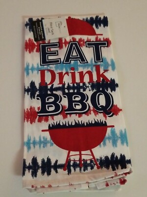 Kitchen Towel Eat Drink BBQ Picnic Red White Blue Flour Sack Towel -image
