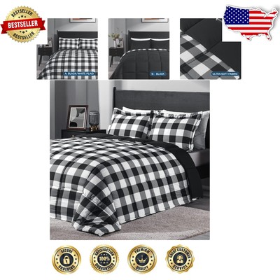 Cozy Microfiber Queen Comforter Set - Stylish Reversible Plaid Design Included-image