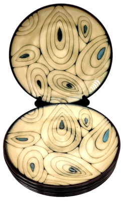 Pier 1 Imports Teal Reactive Luncheon Salad Luncheon Plates 8.25 inches Set of 6-image