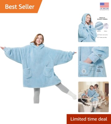 Versatile Sherpa Wearable Blanket Hoodie - Ideal Gift for All Ages, Sky Blue-image