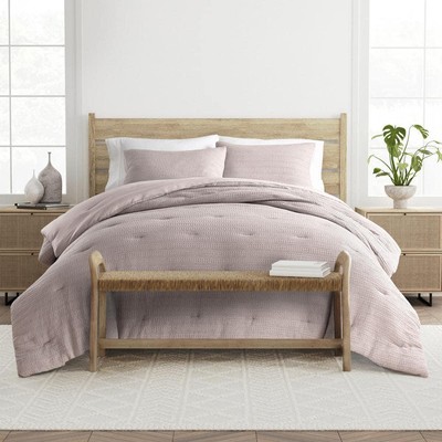 Waffle Textured 3 Piece All Season Down-Alternative Queen Comforter Set in Mauve-image