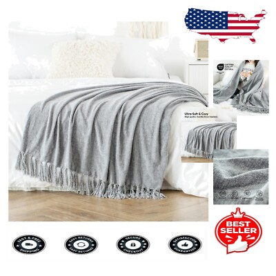 Soft Lightweight King Size Chenille Throw Blanket - Cozy Grey Design 108x90in-image