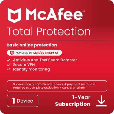 McAfee Total Protection 2025 | 1 Device | Direct from McAfee | Same Day Delivery-image