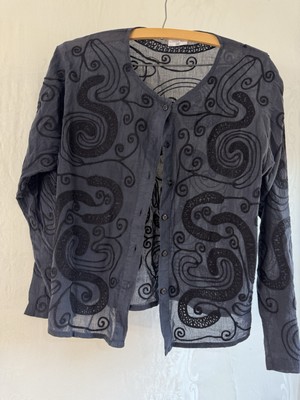 Serendipity by Jill Indrio Imports Medium Black Blouse Swirl Design 100% Cotton-image